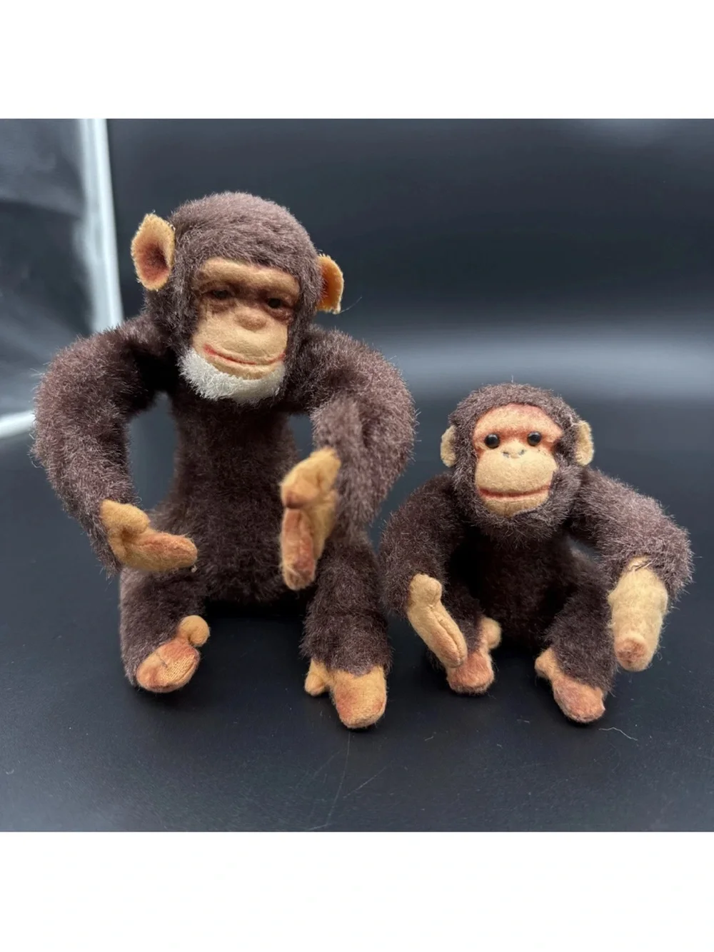 Vintage Stuffed Articulating Monkey Set Of 2 Mid Century 5” & 9” Head To Toe
